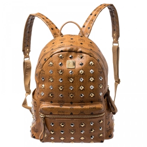 MCM Cognac Visetos Leather Large Studs Stark Backpack  