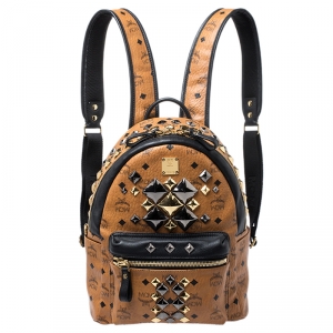 MCM Brown/Black Visetos Studded Coated Canvas Stark Backpack
