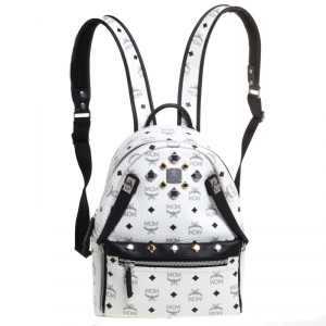 MCM White/Black Visetos Leather Dual Stark Backpack