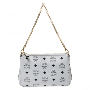 MCM White Visetos Coated Canvas Crossbody Bag