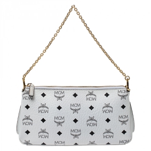 MCM White Visetos Coated Canvas Crossbody Bag