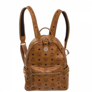 MCM Cognac Visetos Coated Canvas Medium Studs Stark Backpack
