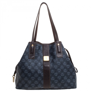 MCM Dark Grey/Brown Coated Canvas Reversible Shopper Tote 