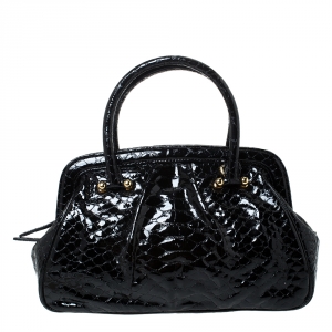 MCM Black Croc Embossed Leather Satchel