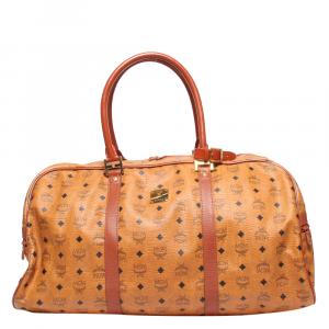 MCM Cognac Visetos Canvas Vintage Boston Bag