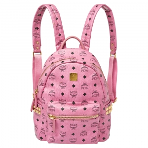 Pre Owned MCM Pink Visetos Coated Canvas and Leather Stud Stark Backpack