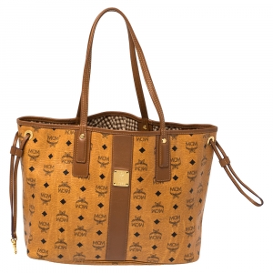 Pre Owned MCM Tan Visetos Coated Canvas Liz Reversible Tote