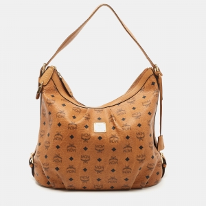 MCM Cognac Visetos Coated Canvas and Leather Hobo