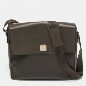 MCM Dark Brown Leather Flap Messenger Bag 