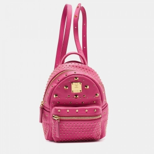 MCM Dark Pink Leather Mini Studded Stark Backpack
