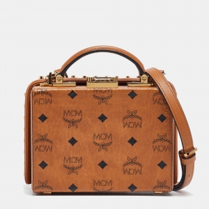 MCM Cognac Visetos Coated Canvas and Leather Berlin Box Bag