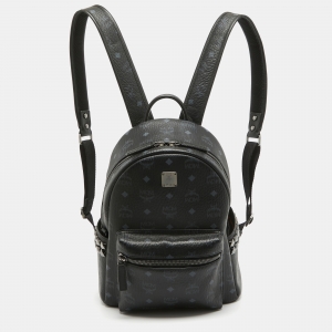 MCM Black Visetos Coated Canvas Small Stark Studded Backpack