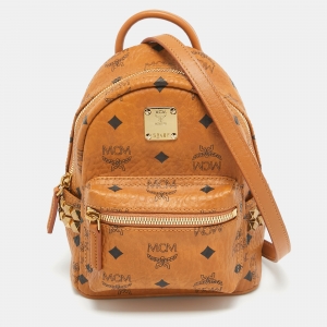 MCM Cognac Visetos Coated Canvas Mini Studded Stark Backpack