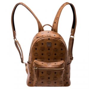 MCM Cognac Visetos Coated Canvas Small Studs Stark Backpack