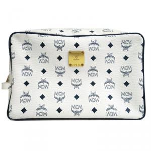 MCM White Visetos Coated Canvas Medium Nomad Collection Pouch