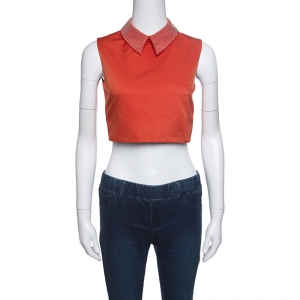 McQ by Alexander McQueen Red Studded Collar Detail Sleeveless Crop Top S
