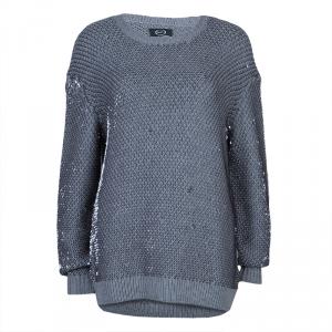 Pre Owned McQ by Alexander McQueen Grey Sequin Embellished Chunky Knit Sweater S