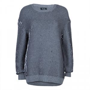 McQ by Alexander McQueen Grey Sequin Embellished Chunky Knit Sweater S