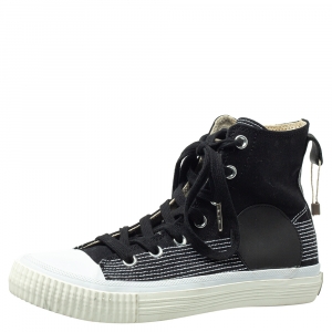 Pre Owned McQ by Alexander McQueen Black Canvas And Leather Swallow Plimsoll High Top Sneakers Size 40