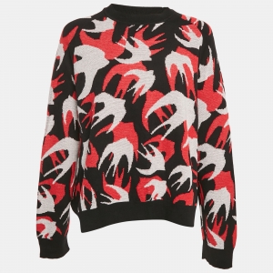 McQ by Alexander McQueen Red & Black Swallow Jacquard Knit Oversized Sweater L