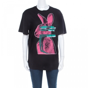 McQ by Alexander McQueen Black Glitch Bunny Printed Cotton T-Shirt L