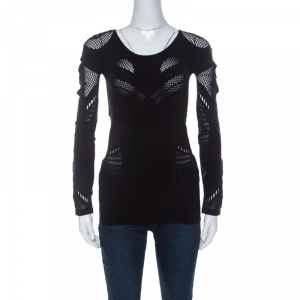 McQ by Alexander McQueen Black Stretch Perforated Knit Bodycon Top L