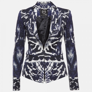 McQ by Alexander McQueen Blue/White Abstract Print Cotton Blend Blazer XS 