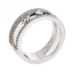 Messika Move Romane Pave Diamond 18K White Gold Band Ring Size 52