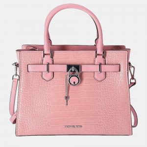 Pre Owned Michael Kors Textured Pink Leather Tote Bag