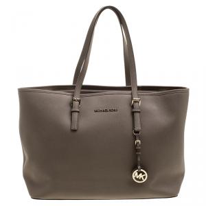 Pre Owned Michael Kors Khaki Leather Jet Set Tote