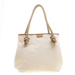 Pre Owned Michael Kors Off-White/Camel Canvas Shopper Tote