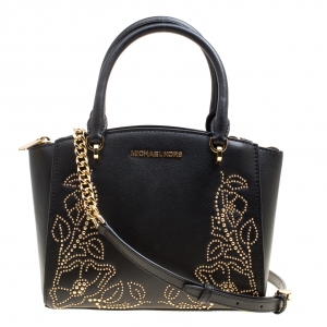 Pre Owned Michael Kors Black Leather Small Ellis Studded Top Handle Bag