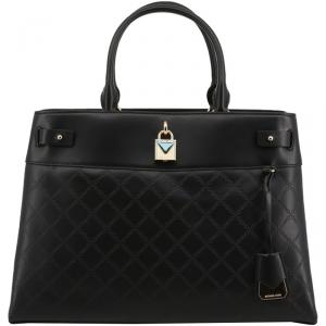 Pre Owned Michael Kors Black Chain-Embossed Leather Large Gramercy Satchel Bag