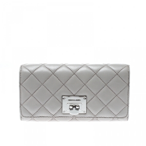 Pre Owned Micheal Kors Grey Quilted Leather Astrid Wallet