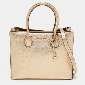 Pre Owned Michael Kors Metallic Gold Leather Large Mercer Tote