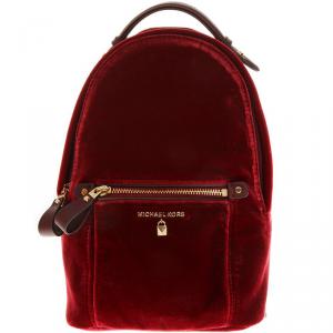 Pre Owned Michael Kors Marroon Velvet Mini Kelsey Backpack