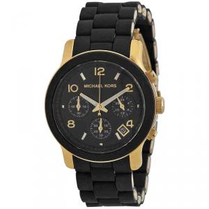 Michael Kors Black PVC and Yellow Gold Plated Steel Runway MK5191 Women's Wristwatch 38MM