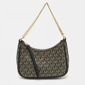 Michael Kors Black/Gold Signature Coated Canvas and Leather Jet Set Charm Pochette Bag