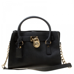 مملوكة مسبقًا MICHAEL Micheal Kors Black Leather East/West Hamilton Satchel