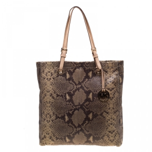مملوكة مسبقًا Michael Michael Kors Beige Python Embossed Leather Shopper Tote