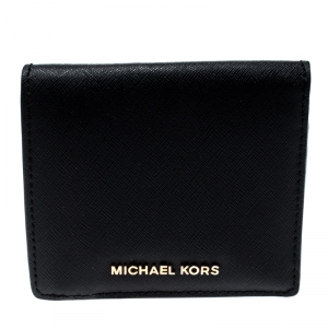 Pre Owned Michael Kors Black Leather Card Holder Wallet
