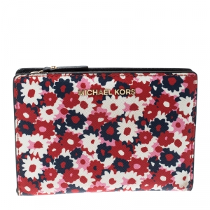 Pre Owned Michael Kors Multicolor Floral Begonia Leather Compact Wallet