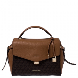 Pre Owned Michael Kors Brown Signature Coated Canvas and Leather Top Handle Bag