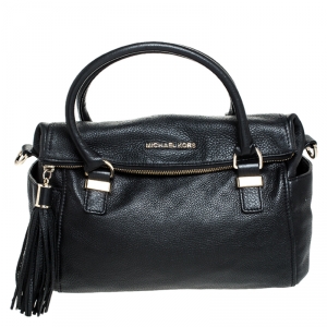 Pre Owned Michael Kors Black Leather Bedford Tassel Shoulder Bag