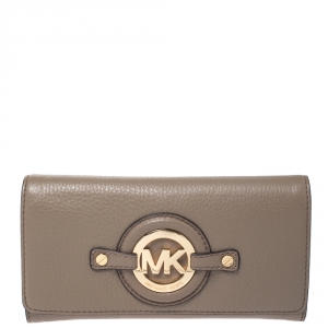 Pre Owned Michael Kors Dark Dune Leather Carryall Stockard Continental Wallet