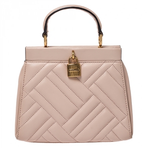 Pre Owned Michael Kors Pink Leather Frame Gramercy Top Handle Bag