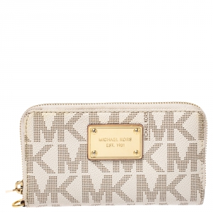 مملوكة مسبقًا Michael Kors Beige Coated Canvas Zip Around Wallet