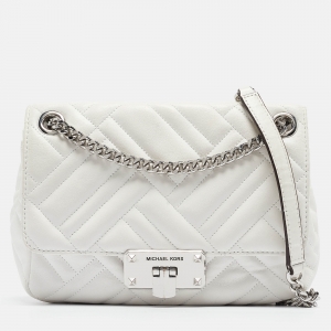 Pre Owned Michael Kors White Quilted Leather Peyton Shoulder Bag