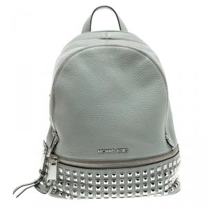 Pre Owned Michael Kors Grey Leather Small Studded Rhea Backpack