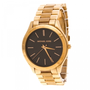 Michael Kors Brown Rose Gold Plated Steel Runway MK3181 Women's Wristwatch 42 mm